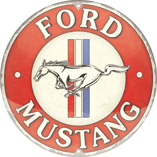 Tin Sign - Ford Mustang 3 Stripes Red (Round)