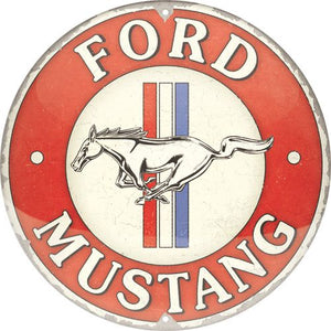 Tin Sign - Ford Mustang 3 Stripes Red (Round)