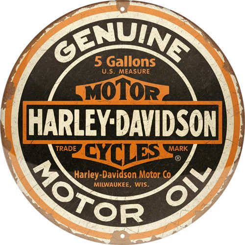 Tin Sign - Harley Davidson Genuine Motor Oil (Round)