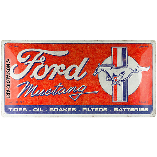 Tin Sign - Ford Mustang Horse & Stripes Logo Red (Long)