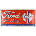 Tin Sign - Ford Mustang Horse & Stripes Logo Red (Long)