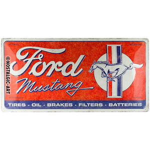 Tin Sign - Ford Mustang Horse & Stripes Logo Red (Long)