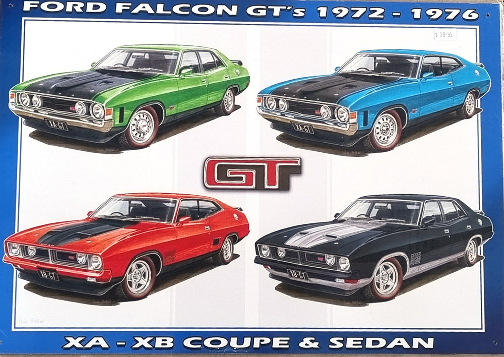 Tin Sign - Ford Falcon GT's 72-76 XA-XB Coupe & Sedan