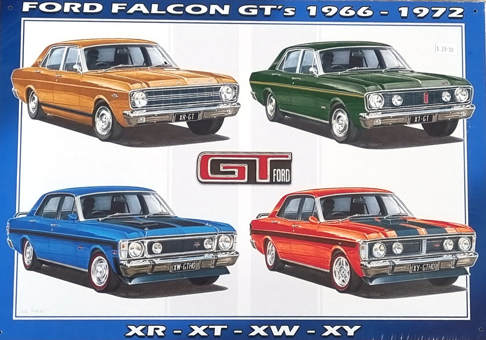 Tin Sign - Ford Falcon GT's 66-72 XR, XT, XW, XY