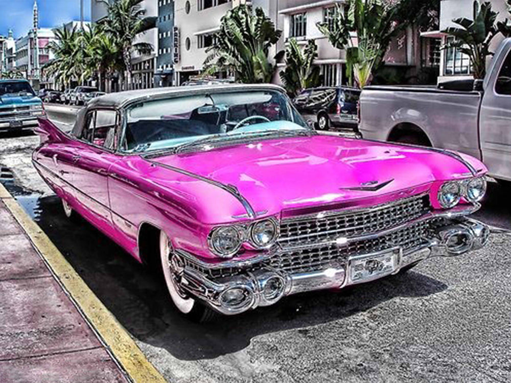Tin Sign - Hot Pink Cadillac