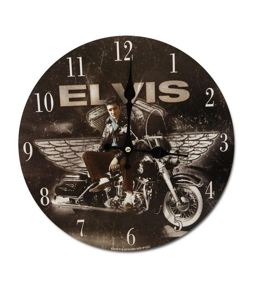 Elvis Clock - Motorcycle with Wings