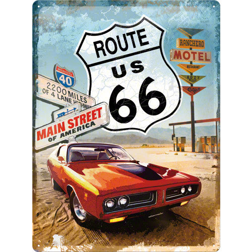 Tin Sign - Route 66 Red Car (Large)