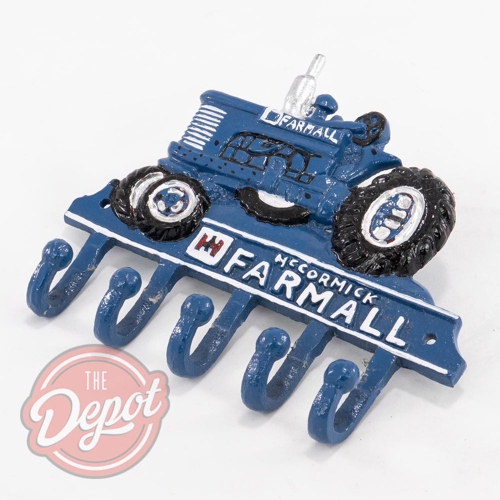 Cast Iron Sign - Blue Tractor with Hooks