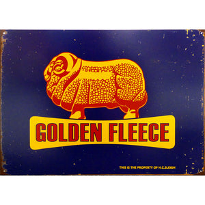 Tin Sign - Golden Fleece Ram on Blue Background