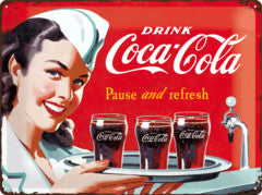 Tin Sign - Coca Cola Waitress on Red (Large)