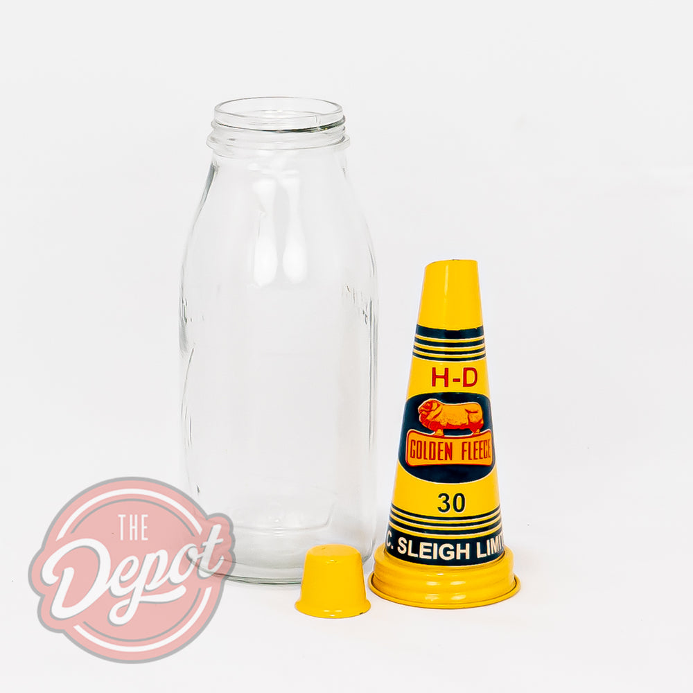 Reproduction Glass Oil Bottle - Golden Fleece Hex Quart (Bottle only)