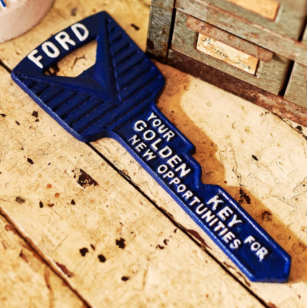 Cast Iron Bottle Opener - Ford Key (Blue)