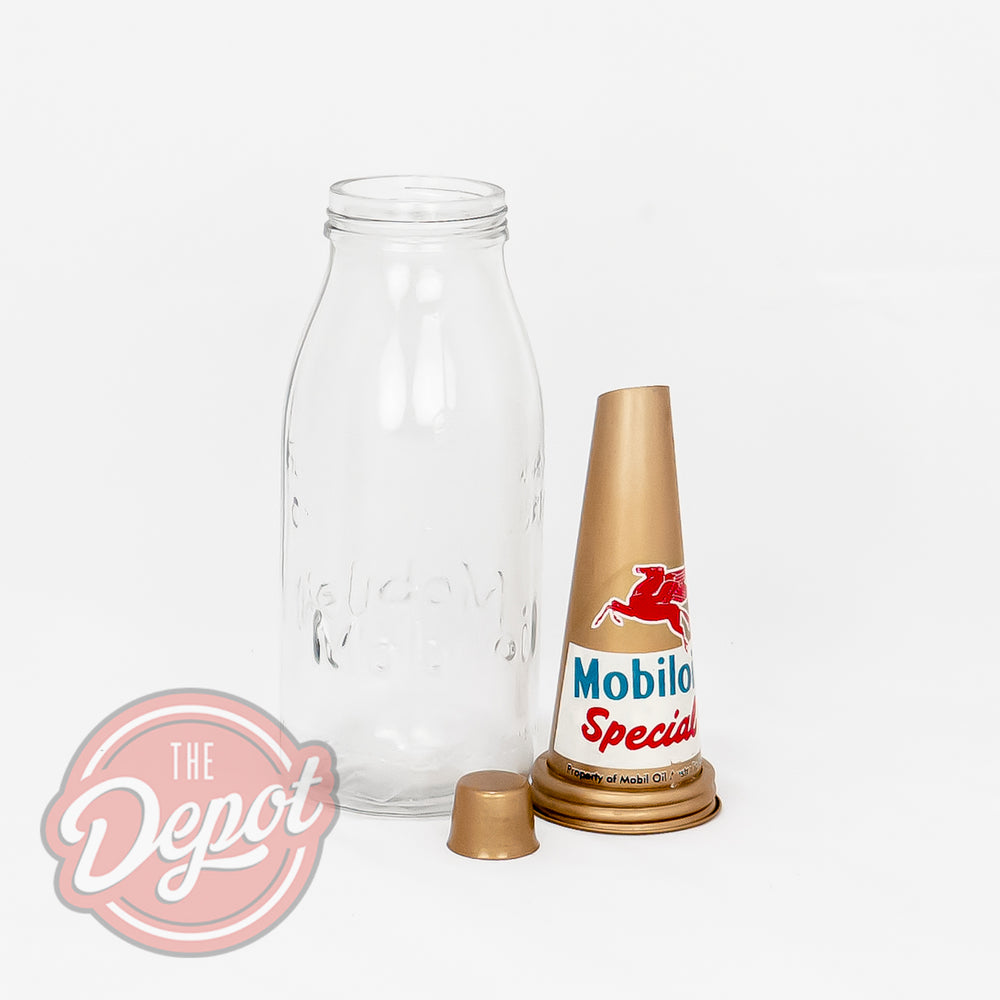 Reproduction Glass Oil Bottle - Mobil Quart