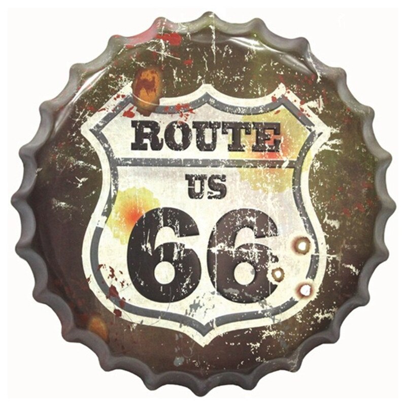 Tin Sign - Route 66 Bottle Top