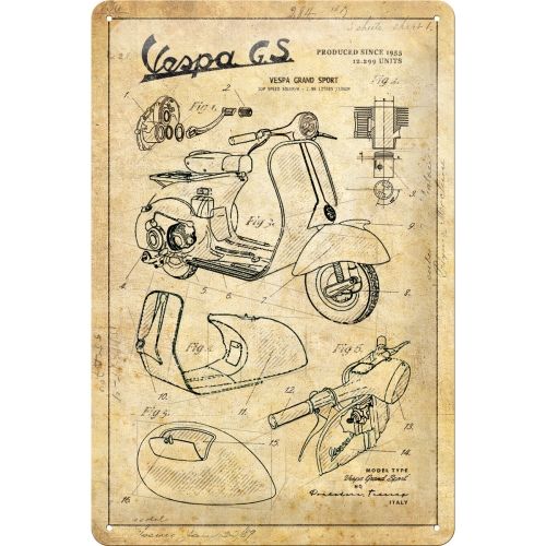 Tin Sign - Vespa Parts Sketches (Medium)