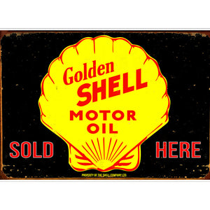 Tin Sign - Golden Shell Motor Oil Sold Here
