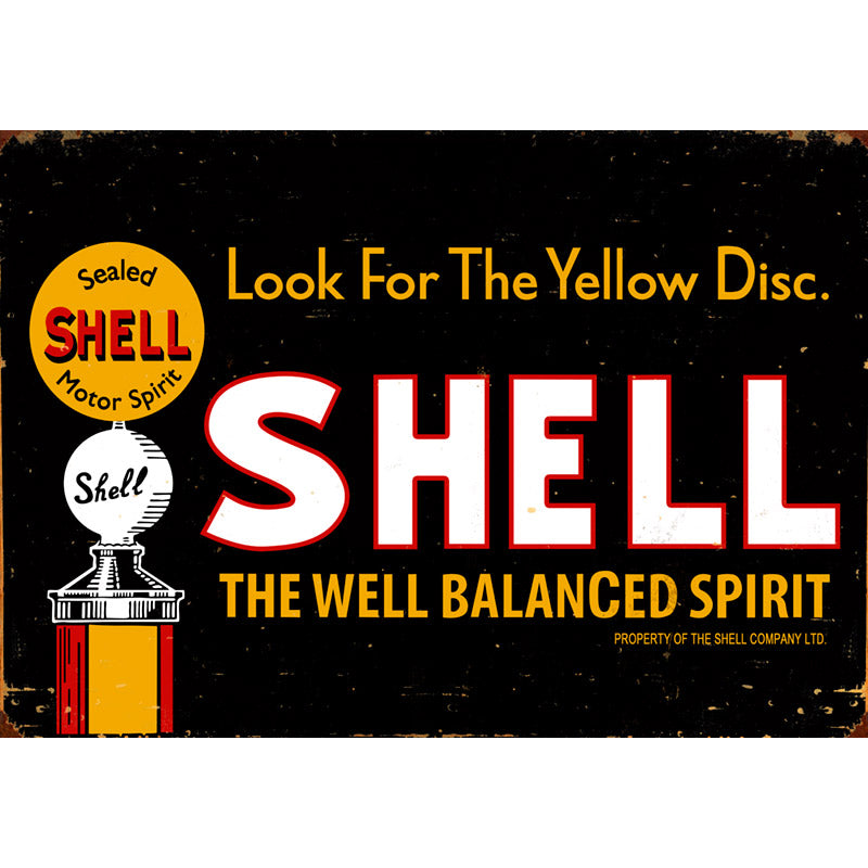 Tin Sign - Shell "Look For The Yellow Disc"