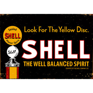 Tin Sign - Shell "Look For The Yellow Disc"